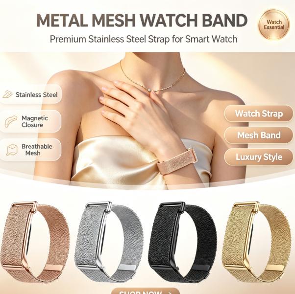 Stainless Mesh Band - Pulseira de malha de metal milanesa